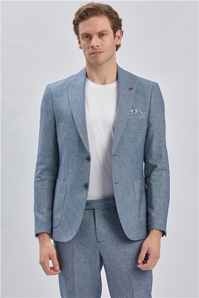 Koyu Lacivert Kırlangıç Yaka Pamuklu Keten 6 Drop Slim Fit Dar Kesim Klasik Takım Elbise 1001240103