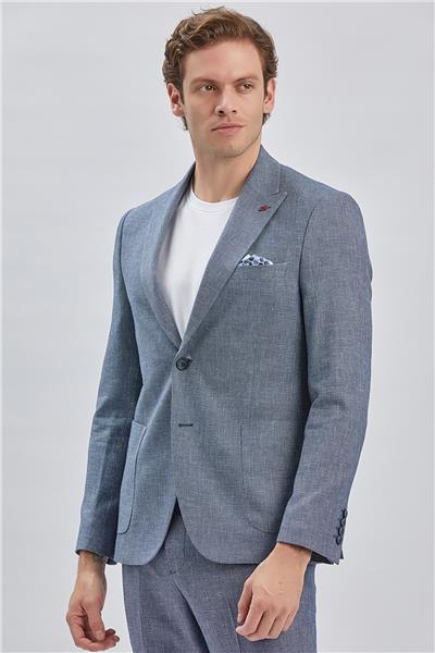 Koyu Lacivert Kırlangıç Yaka Pamuklu Keten 6 Drop Slim Fit Dar Kesim Klasik Takım Elbise 1001240103