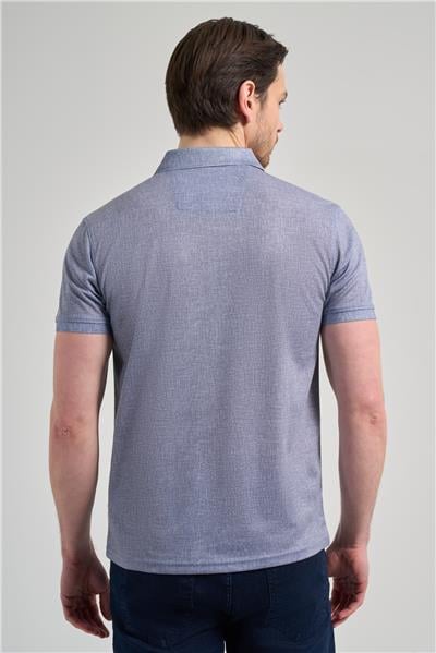 Koyu Lacivert Kısa Kol Baskılı Pike Polo Yaka Cepsiz esnek Casual Slim Fit Tişört 1011250151