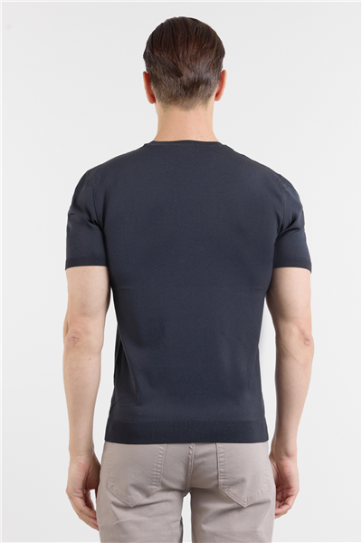Koyu Lacivert Kısa Kol Bisiklet Yaka Cepsiz  Slim Fit  Tişört 1011250179