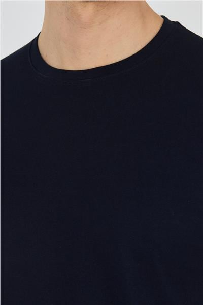 Koyu Lacivert Kısa Kol Bisiklet Yaka Cepsiz Pamuk Casual Slim Fit Tişört 1011250158