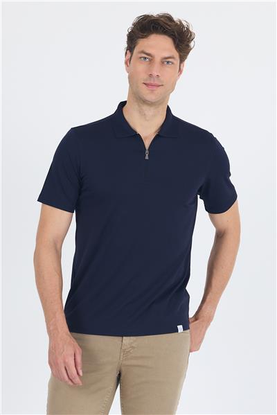 Lacivert Kısa Kol Düz Suprem Polo Yaka Cepsiz Esnek Casual Slim Fit Tişört 1011250161