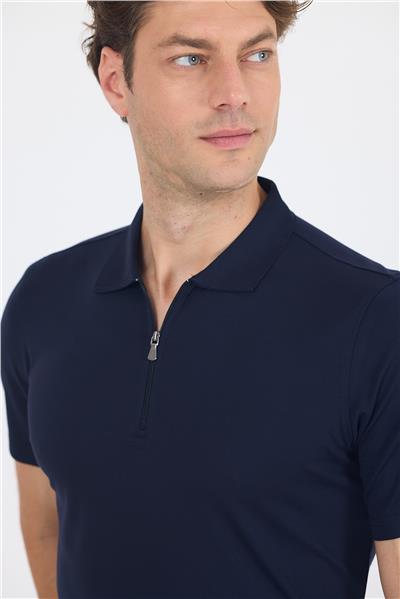 Lacivert Kısa Kol Düz Suprem Polo Yaka Cepsiz Esnek Casual Slim Fit Tişört 1011250161