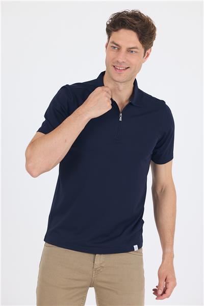 Lacivert Kısa Kol Düz Suprem Polo Yaka Cepsiz Esnek Casual Slim Fit Tişört 1011250161