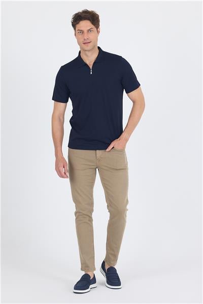 Lacivert Kısa Kol Düz Suprem Polo Yaka Cepsiz Esnek Casual Slim Fit Tişört 1011250161