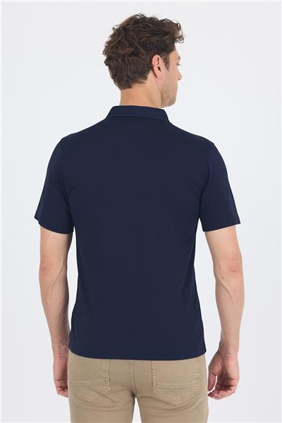 Lacivert Kısa Kol Düz Suprem Polo Yaka Cepsiz Esnek Casual Slim Fit Tişört 1011250161