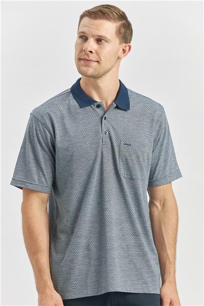 Lacivert Kısa Kol Kendinden Desenli Jakarlı Polo Yaka Classic Comfort Fit Tişört 1011240190