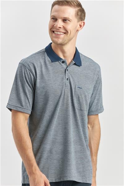 Lacivert Kısa Kol Kendinden Desenli Jakarlı Polo Yaka Classic Comfort Fit Tişört 1011240190