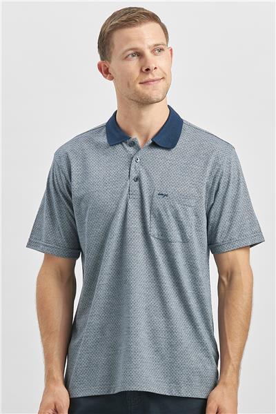 Lacivert Kısa Kol Kendinden Desenli Jakarlı Polo Yaka Classic Comfort Fit Tişört 1011240190