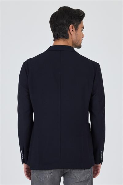 Lacivert Mono Yaka Düz 2 Düğme Casual Esnek Slim Fit Ceket 1002250123