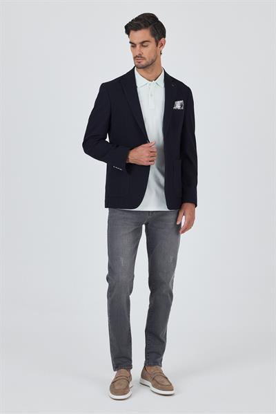 Lacivert Mono Yaka Düz 2 Düğme Casual Esnek Slim Fit Ceket 1002250123