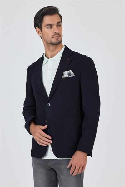Lacivert Mono Yaka Düz 2 Düğme Casual Esnek Slim Fit Ceket 1002250123