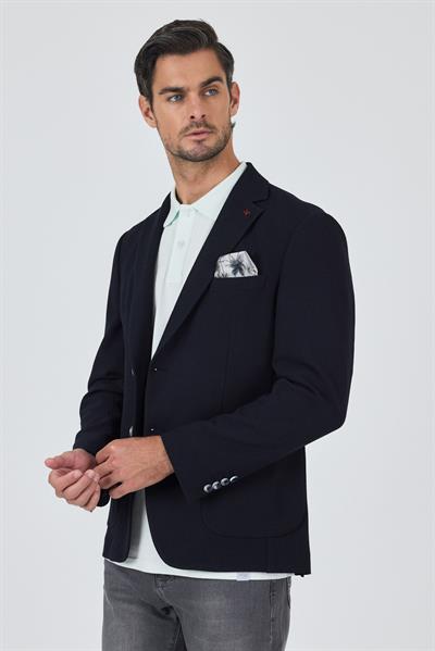 Lacivert Mono Yaka Düz 2 Düğme Casual Esnek Slim Fit Ceket 1002250123