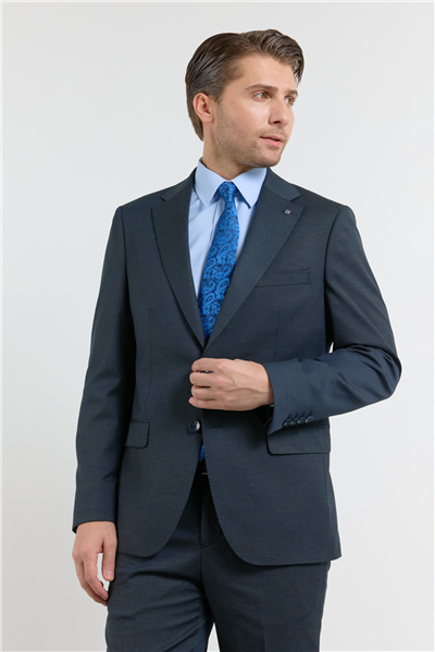 Lacivert Mono Yaka Esnek Bel 6 Drop Comfort Fit Tam Astar Esnek Takım Elbise 1001260152