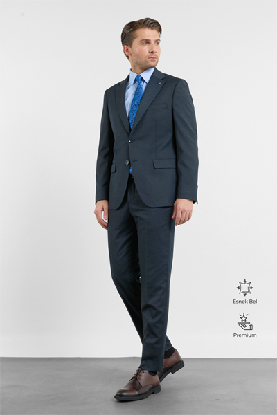 Lacivert Mono Yaka Esnek Bel 6 Drop Comfort Fit Tam Astar Esnek Takım Elbise 1001260152