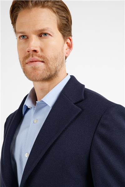 Koyu Lacivert Mono Yaka Esnek Slim Fit Classic Kaşe Palto 1005255101