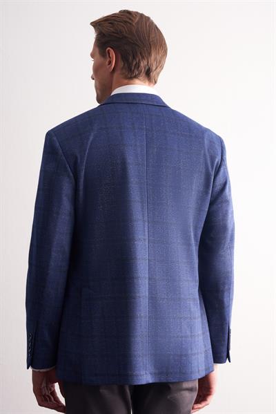 Lacivert Mono Yaka Kareli Desen Esnek 4 Drop Comfort Fit Classic Ceket 1002255156