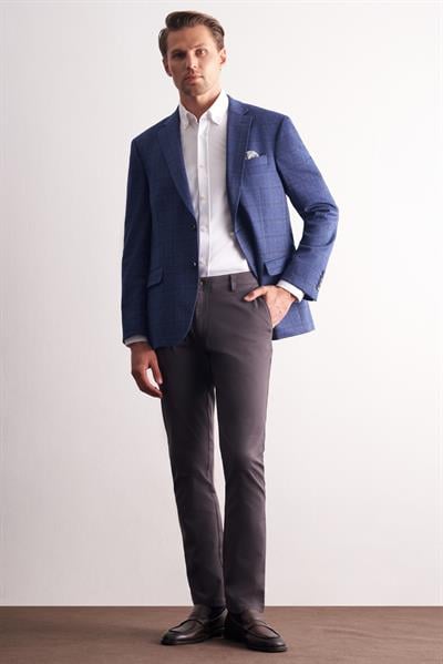 Lacivert Mono Yaka Kareli Desen Esnek 4 Drop Comfort Fit Classic Ceket 1002255156