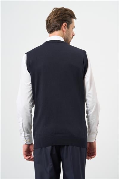 Koyu Lacivert Düz Örme V Yaka Classic Comfort Fit Triko 1012245003