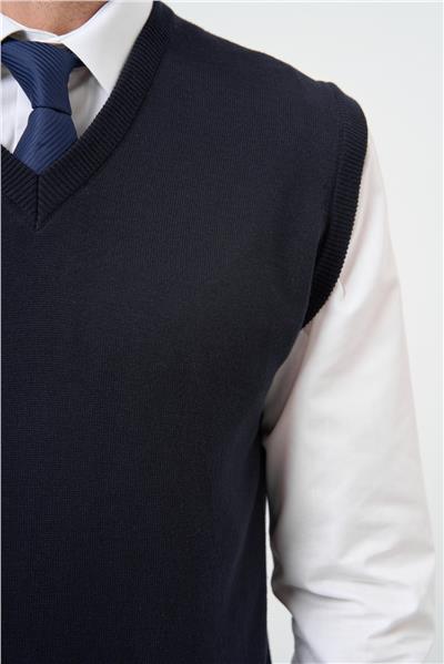 Koyu Lacivert Düz Örme V Yaka Classic Comfort Fit Triko 1012245003