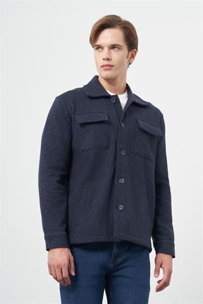 Koyu Lacivert Örme Polo Yaka Jakarlı Desen Yırtmaçsız Astarsız Slim Fit Classic Mont 1007245160