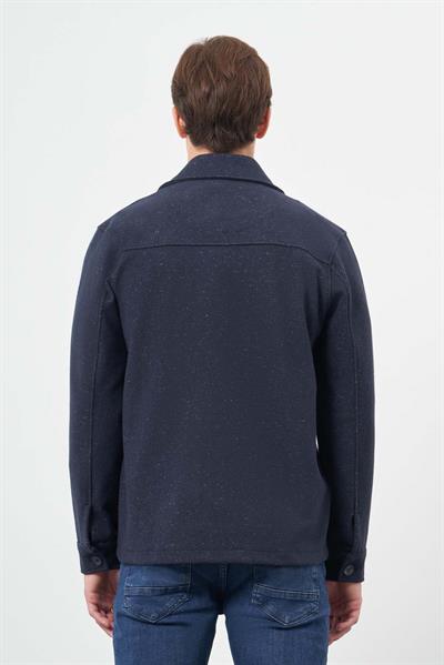 Koyu Lacivert Örme Polo Yaka Jakarlı Desen Yırtmaçsız Astarsız Slim Fit Classic Mont 1007245160