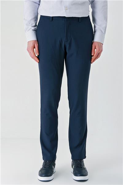 Koyu Lacivert Esnek Yandan Cepli Casual Comfort Fit Chino Pantolon 1003240158