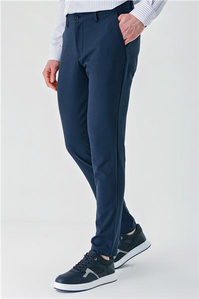 Koyu Lacivert Esnek Yandan Cepli Casual Comfort Fit Chino Pantolon 1003240158