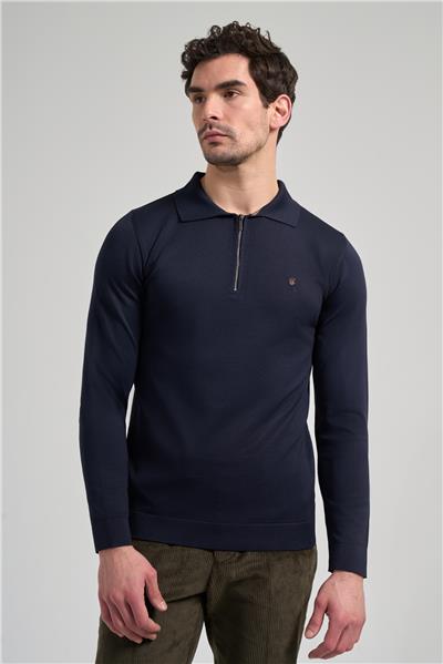 Koyu Lacivert Polo Yaka Düz Casual Pamuklu Slim Fit Triko 1012245250