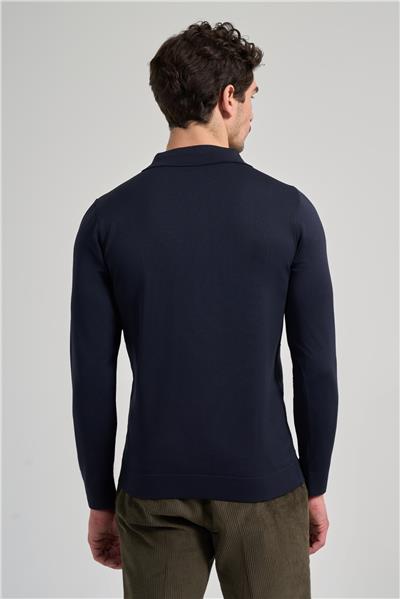 Koyu Lacivert Polo Yaka Düz Casual Pamuklu Slim Fit Triko 1012245250