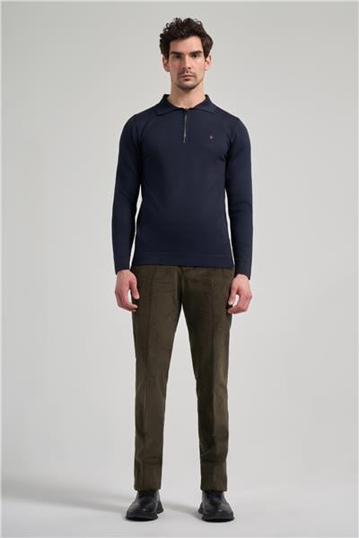 Koyu Lacivert Polo Yaka Düz Casual Pamuklu Slim Fit Triko 1012245250