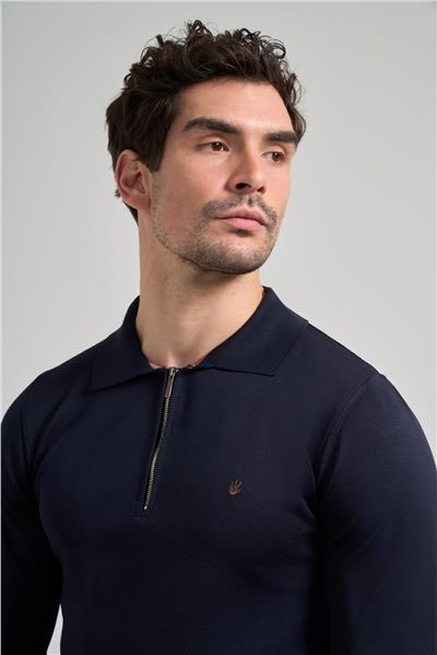 Koyu Lacivert Polo Yaka Düz Casual Pamuklu Slim Fit Triko 1012245250