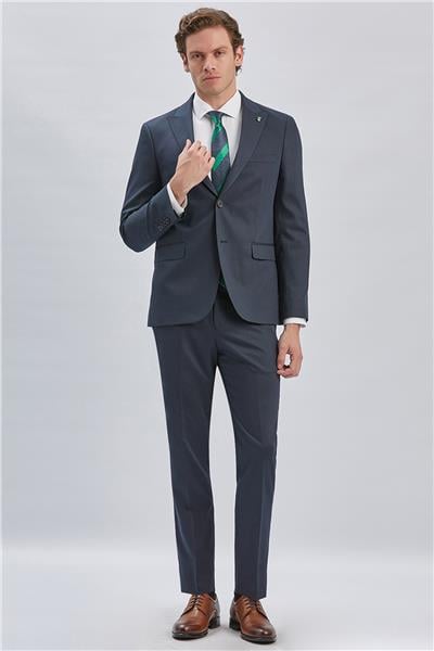 Koyu Lacivert Düz Bez Ayağı 6 Drop Slim Fit Classic Esnek Takım Elbise 1001240173