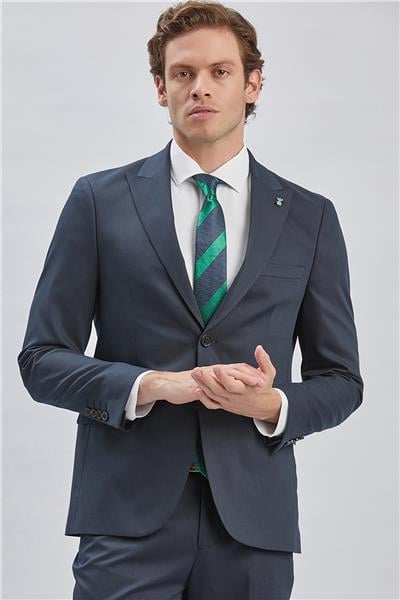 Koyu Lacivert Düz Bez Ayağı 6 Drop Slim Fit Classic Esnek Takım Elbise 1001240173