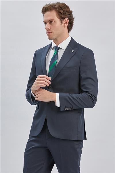 Koyu Lacivert Düz Bez Ayağı 6 Drop Slim Fit Classic Esnek Takım Elbise 1001240173