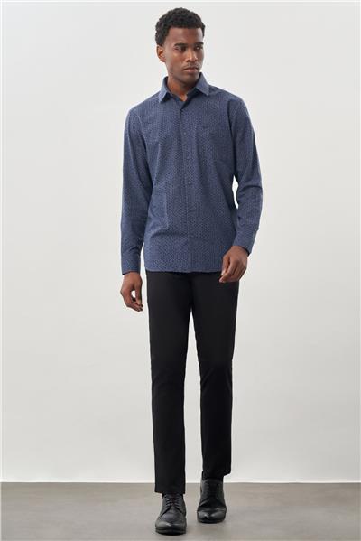 Koyu Lacivert Uzun Kol Cepli Pamuklu Classic Comfort Fit Gömlek 1004245215