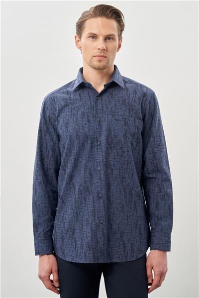 Lacivert Uzun Kol Cepli Pamuklu Classic Comfort Fit Gömlek 1004245214