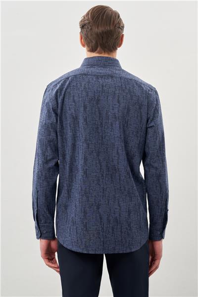 Lacivert Uzun Kol Cepli Pamuklu Classic Comfort Fit Gömlek 1004245214