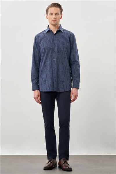 Lacivert Uzun Kol Cepli Pamuklu Classic Comfort Fit Gömlek 1004245214