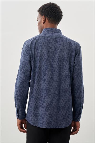 Koyu Lacivert Uzun Kol Cepli Pamuklu Classic Comfort Fit Gömlek 1004245215