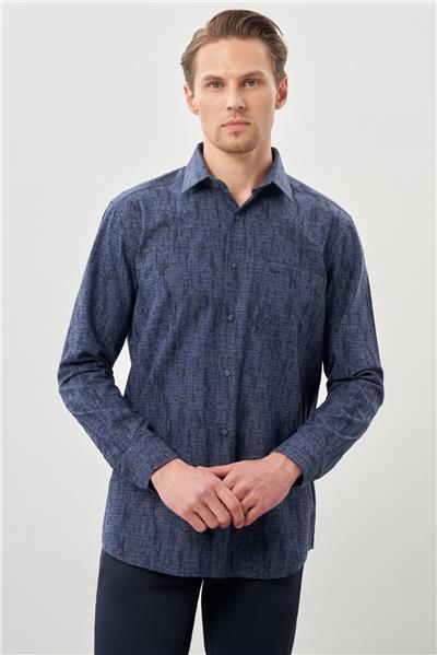 Lacivert Uzun Kol Cepli Pamuklu Classic Comfort Fit Gömlek 1004245214