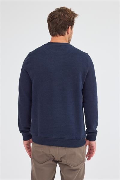 Koyu Lacivert Uzun Kol Bisiklet Yaka Düz Pamuklu Comfort Fit Sweatshirt 1013255150