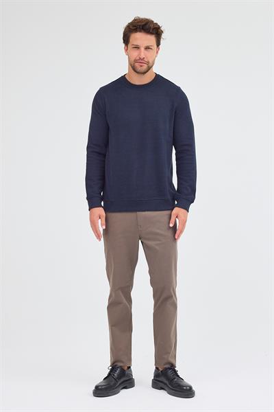 Koyu Lacivert Uzun Kol Bisiklet Yaka Düz Pamuklu Comfort Fit Sweatshirt 1013255150