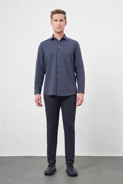 Koyu Lacivert Uzun Kol Düz Gabardin Sert Yaka Cepli Pamuklu Classic Comfort Fit Gömlek 1004245168