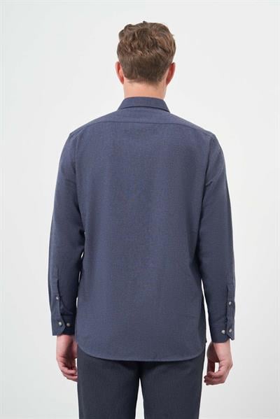 Koyu Lacivert Uzun Kol Düz Gabardin Sert Yaka Cepli Pamuklu Classic Comfort Fit Gömlek 1004245168