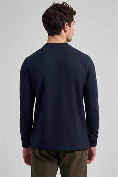 Koyu Lacivert Uzun Kol Düz Örme Bisiklet Yaka Cepsiz Pamuklu Sweatshirt