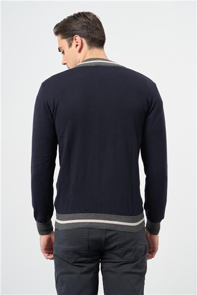 Koyu Lacivert Uzun Kol Düz Örme Dik Yaka Classic Slim Fit Triko 1012245203