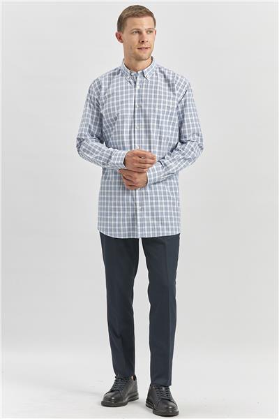 Koyu Lacivert Uzun Kol Ekose Desen Smart Classic Comfort Fit Gömlek 1004240253