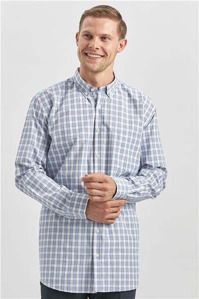 Koyu Lacivert Uzun Kol Ekose Desen Smart Classic Comfort Fit Gömlek 1004240253