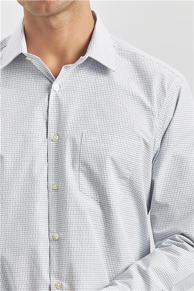 Lacivert Uzun Kol Kareli Desen Bez Ayağı Sert Yaka Classic Comfort Fit Gömlek 1004240254